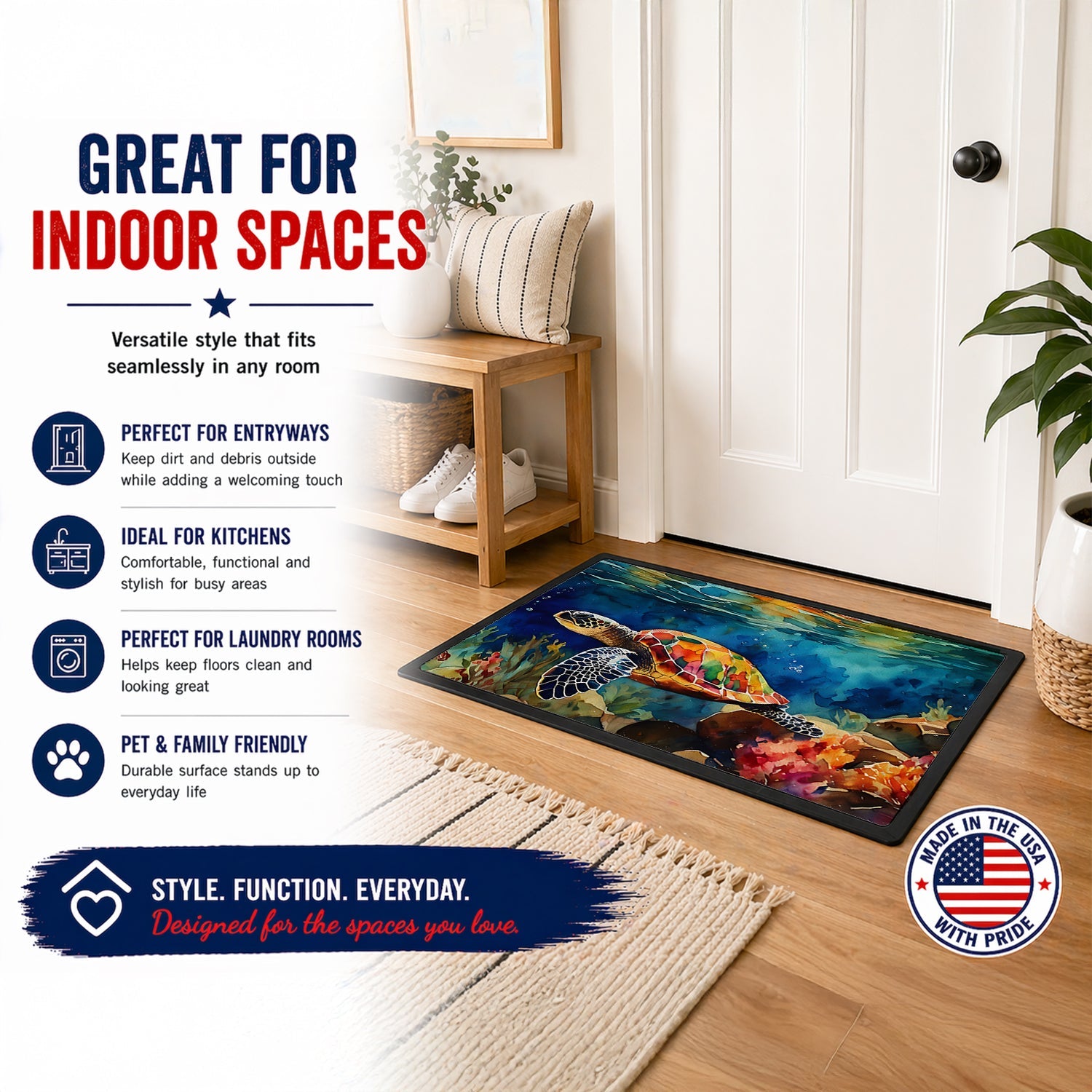 Loggerhead Sea Turtle Doormat Indoor Outdoor 24H X 36W Front Door Mat Rugs for Entryway, Non Slip Washable Low Pile,