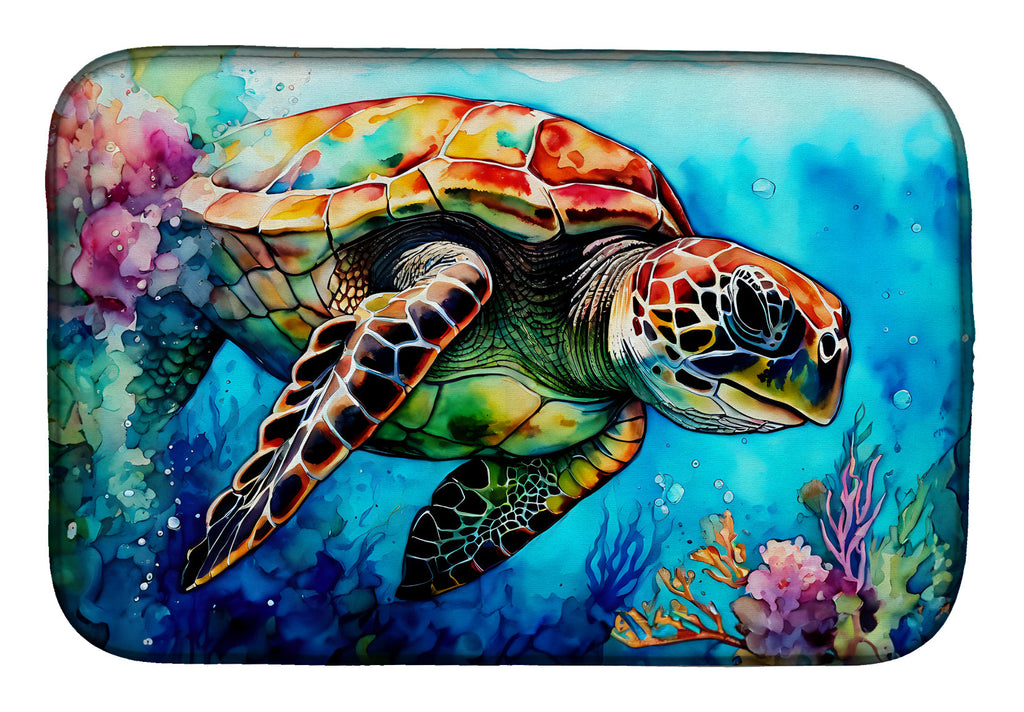 Loggerhead Sea Turtle Dish Drying Mat Absorbent Dish Drying Mat Pad for Kitchen Counter Dish Drainer Mat for Countertop, 14 x 21", Multicolor