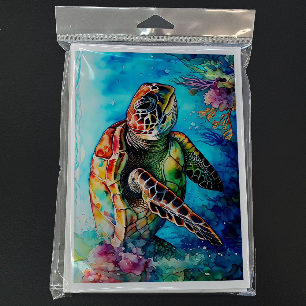 Loggerhead Sea Turtle Greeting Cards Pack of 8 Blank Cards with Envelopes Whimsical A7 Size 5x7