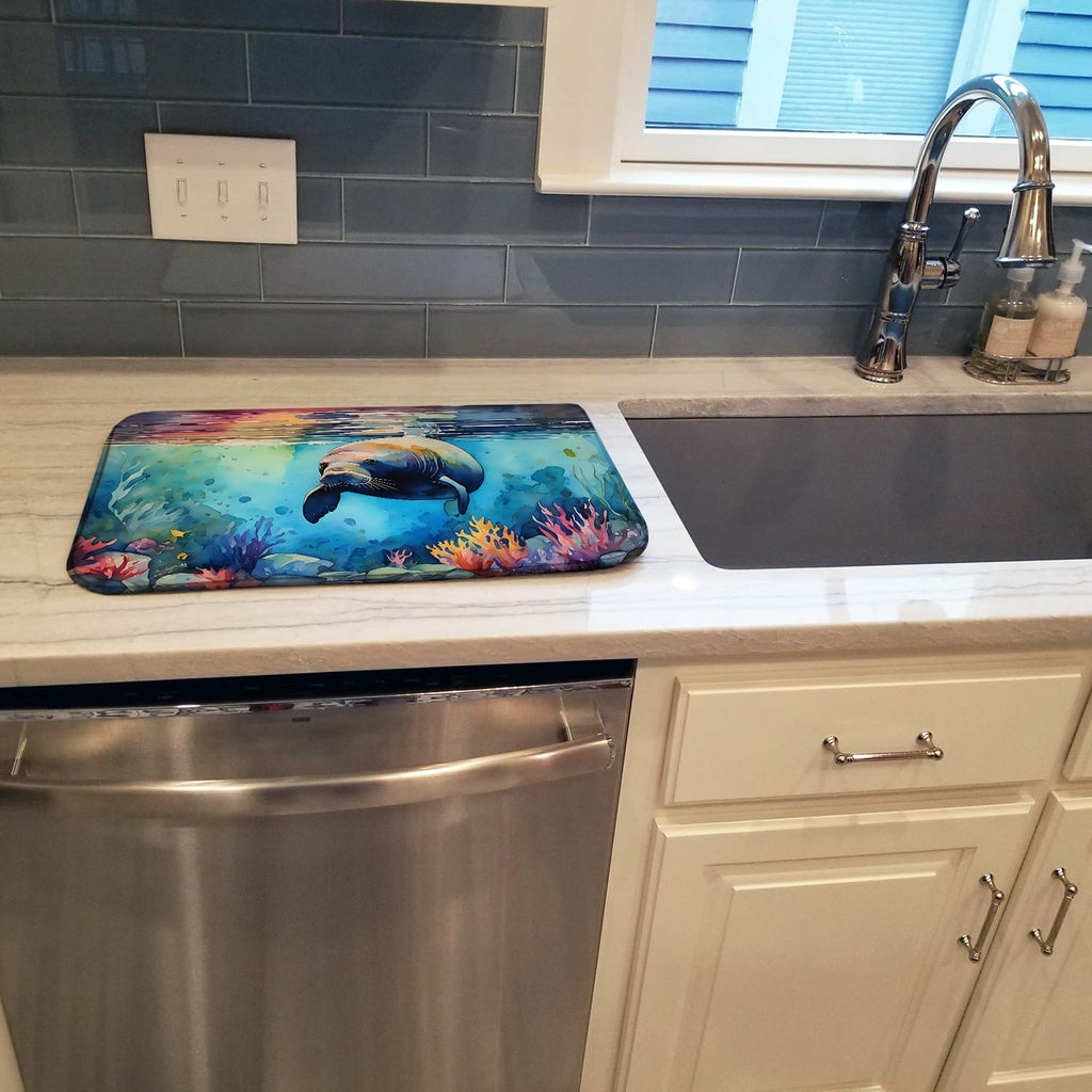 Manatee Dish Drying Mat Absorbent Dish Drying Mat Pad for Kitchen Counter Dish Drainer Mat for Countertop, 14 x 21", Multicolor