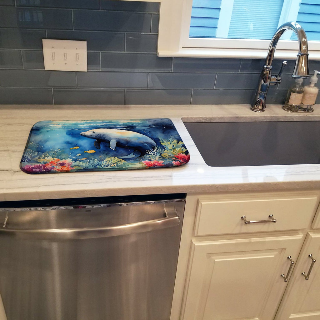 Manatee Dish Drying Mat Absorbent Dish Drying Mat Pad for Kitchen Counter Dish Drainer Mat for Countertop, 14 x 21", Multicolor