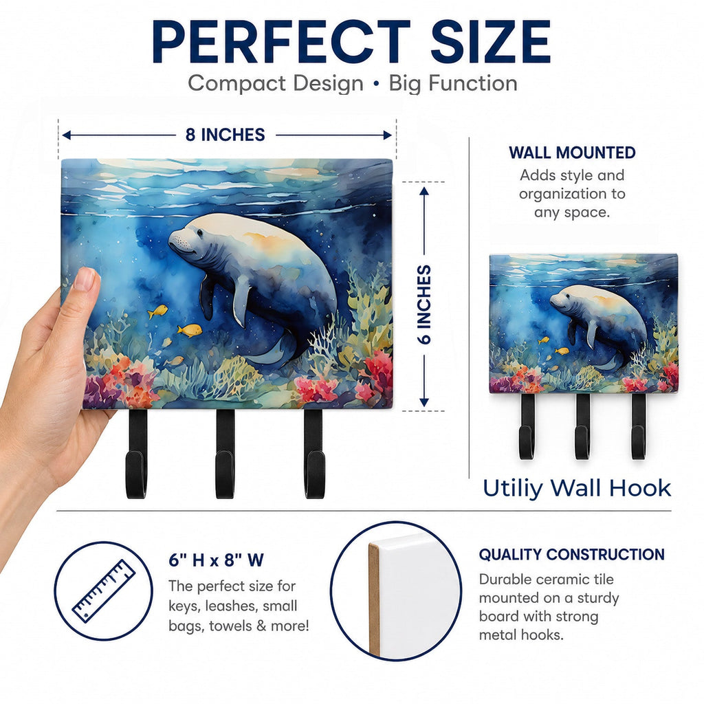 Manatee Leash or Key Holder Wall Hooks, Coat Rack Wall Mount, for Hanging Keys, Towels, Aprons, Leashes