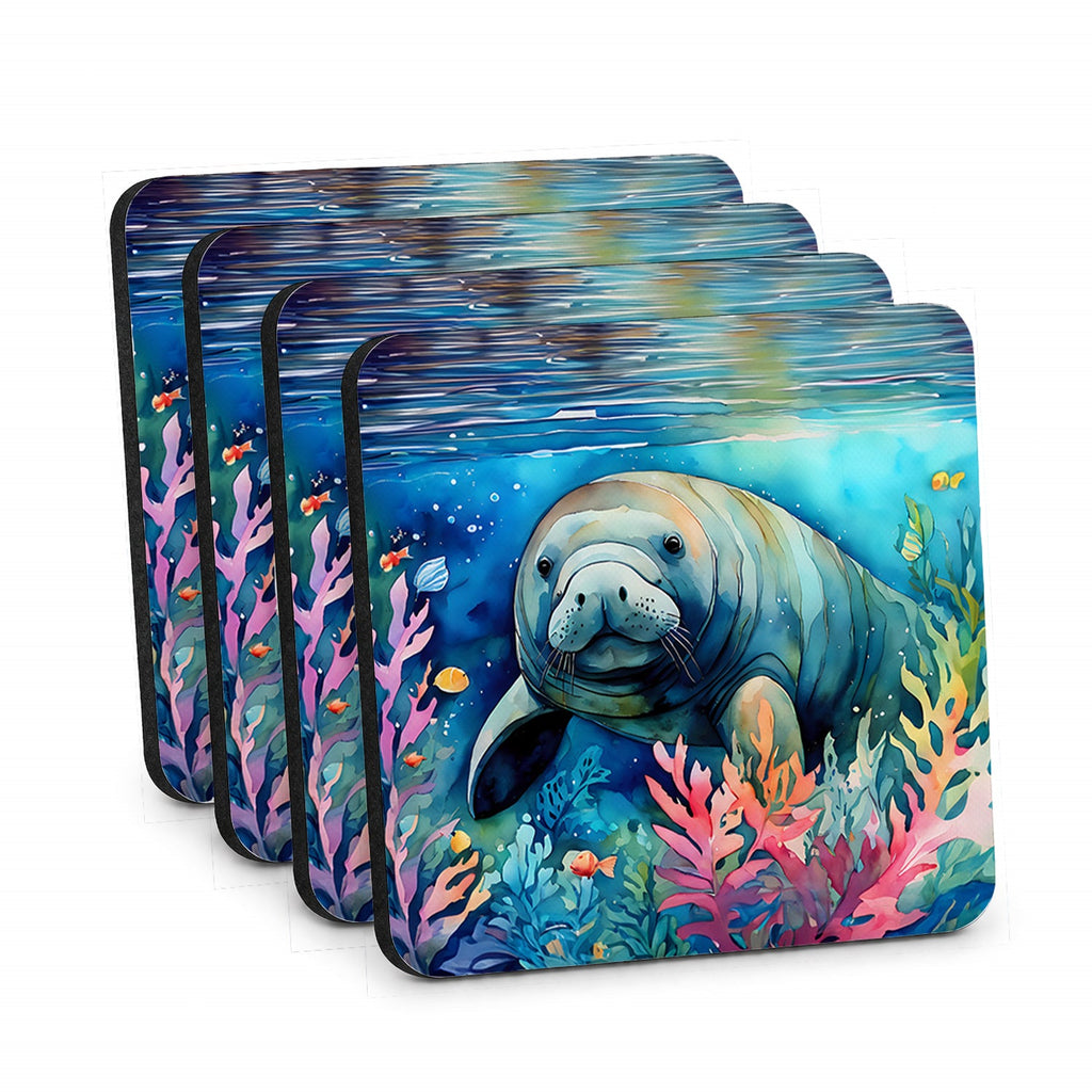 Manatee Foam Coasters Set of 4 Cup Coasters for Indoor Outdoor, Tabletop Protection, Anti Slip, Mouse pad Material