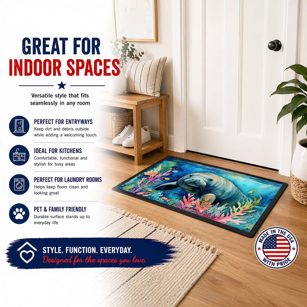Manatee Doormat Indoor Outdoor 24H X 36W Front Door Mat Rugs for Entryway, Non Slip Washable Low Pile,
