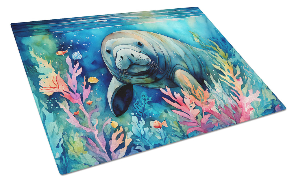Manatee Cutting Board Tempered Glass Kitchen Cutting Surface, Heat Resistant Chopping, Non-Slip Feet, Food Prep & Serving