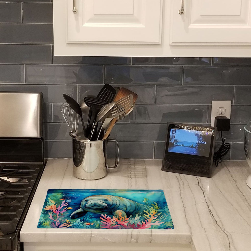 Manatee Cutting Board Tempered Glass Kitchen Cutting Surface, Heat Resistant Chopping, Non-Slip Feet, Food Prep & Serving