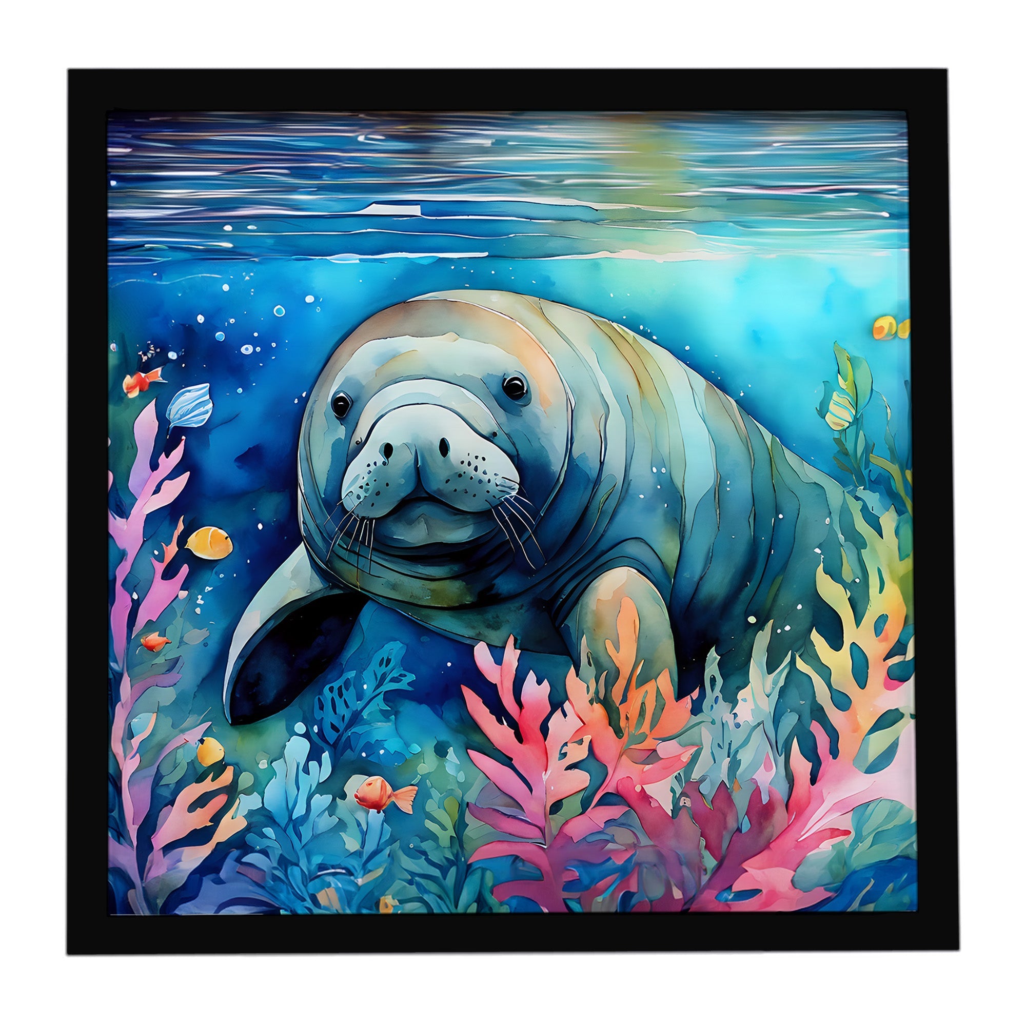 Manatee Framed Metal Print Bathroom, Kitchen, Office, Home Decor Wall Art Ready to Hang, Square, 8X8