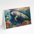 Manatee Greeting Cards Pack of 8 Blank Cards with Envelopes Whimsical A7 Size 5x7