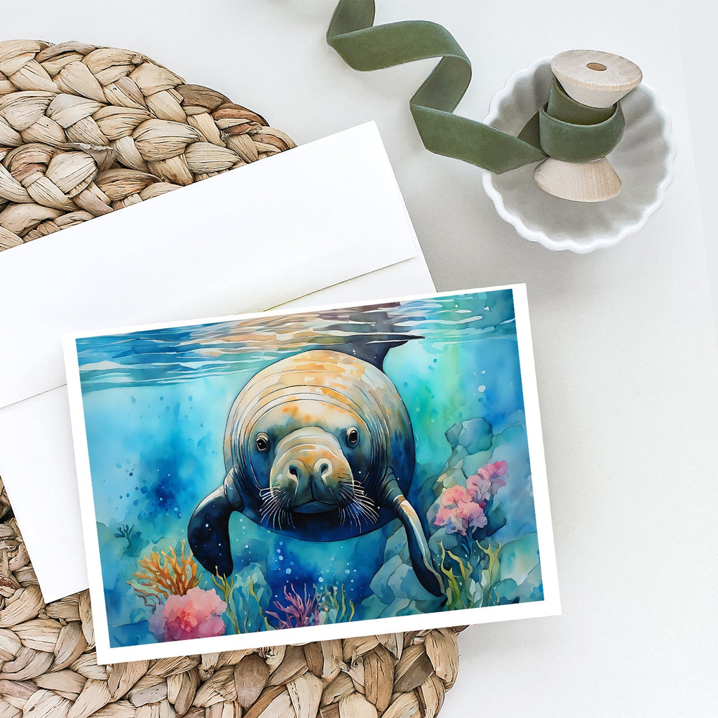 Manatee Greeting Cards Pack of 8 Blank Cards with Envelopes Whimsical A7 Size 5x7