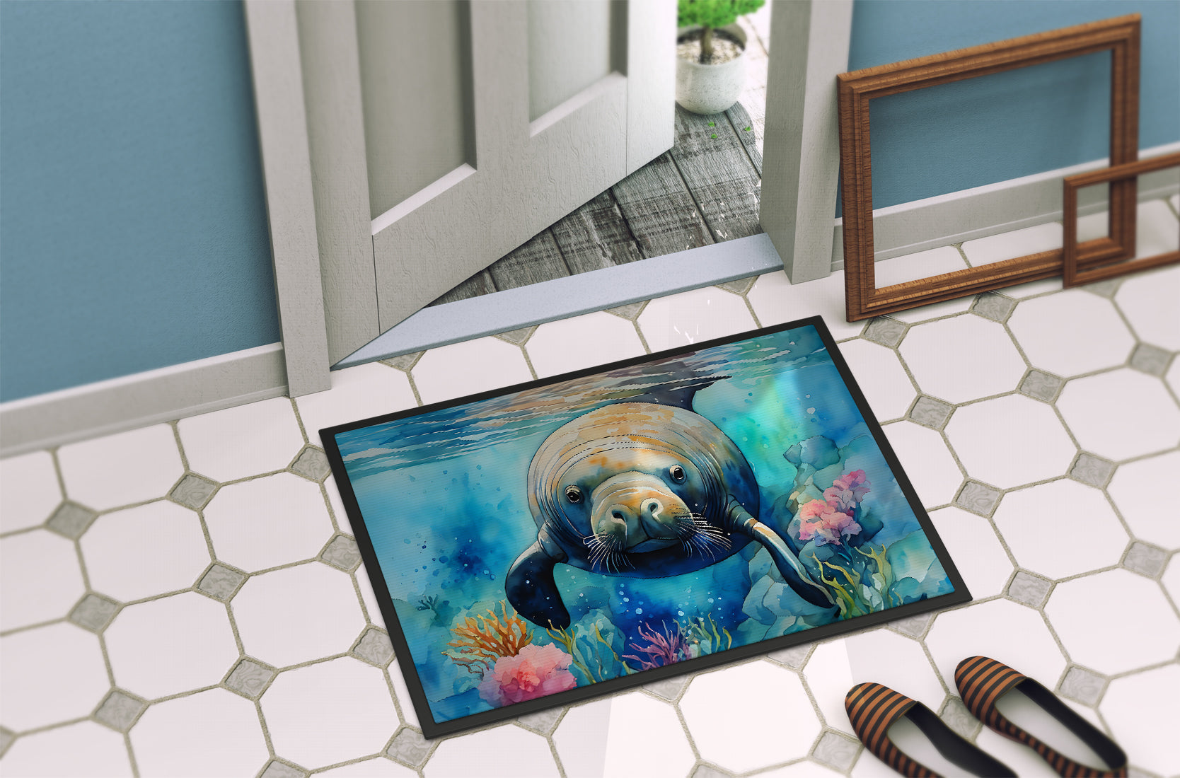 Manatee Doormat Indoor Outdoor 18H X 27W Front Door Mat Rugs for Entryway, Non Slip Washable