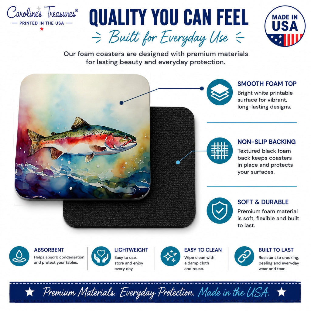 Rainbow Trout Foam Coasters Set of 4 Cup Coasters for Indoor Outdoor, Tabletop Protection, Anti Slip, Mouse pad Material