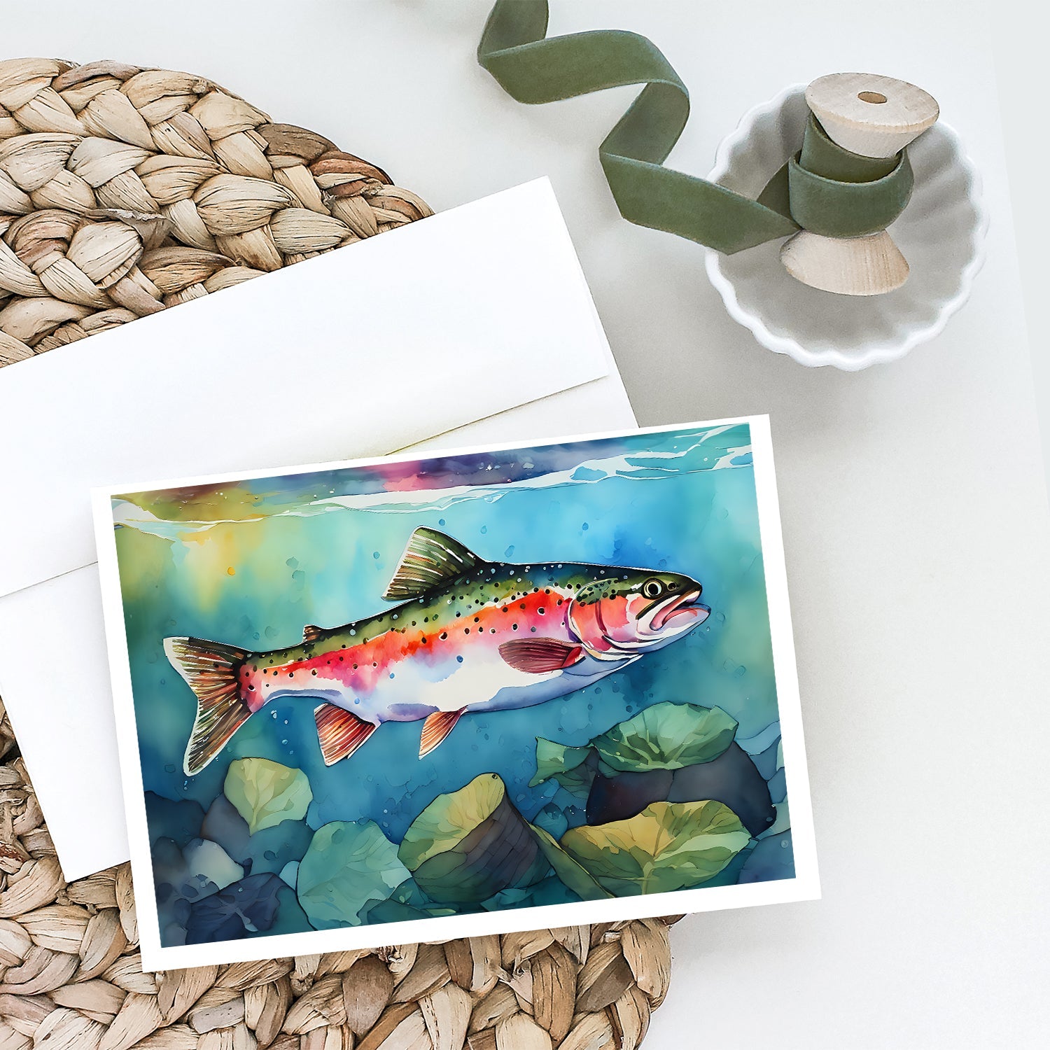 Rainbow Trout Greeting Cards Pack of 8 Blank Cards with Envelopes Whimsical A7 Size 5x7