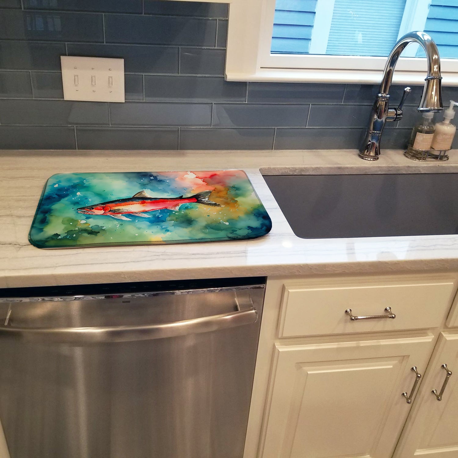 Salmon Dish Drying Mat Absorbent Dish Drying Mat Pad for Kitchen Counter Dish Drainer Mat for Countertop, 14 x 21", Multicolor