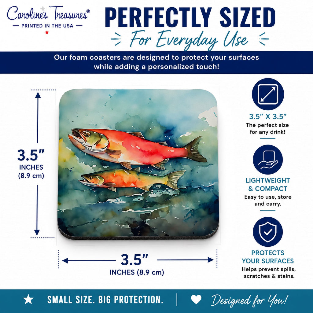 Salmon Foam Coasters Set of 4 Cup Coasters for Indoor Outdoor, Tabletop Protection, Anti Slip, Mouse pad Material