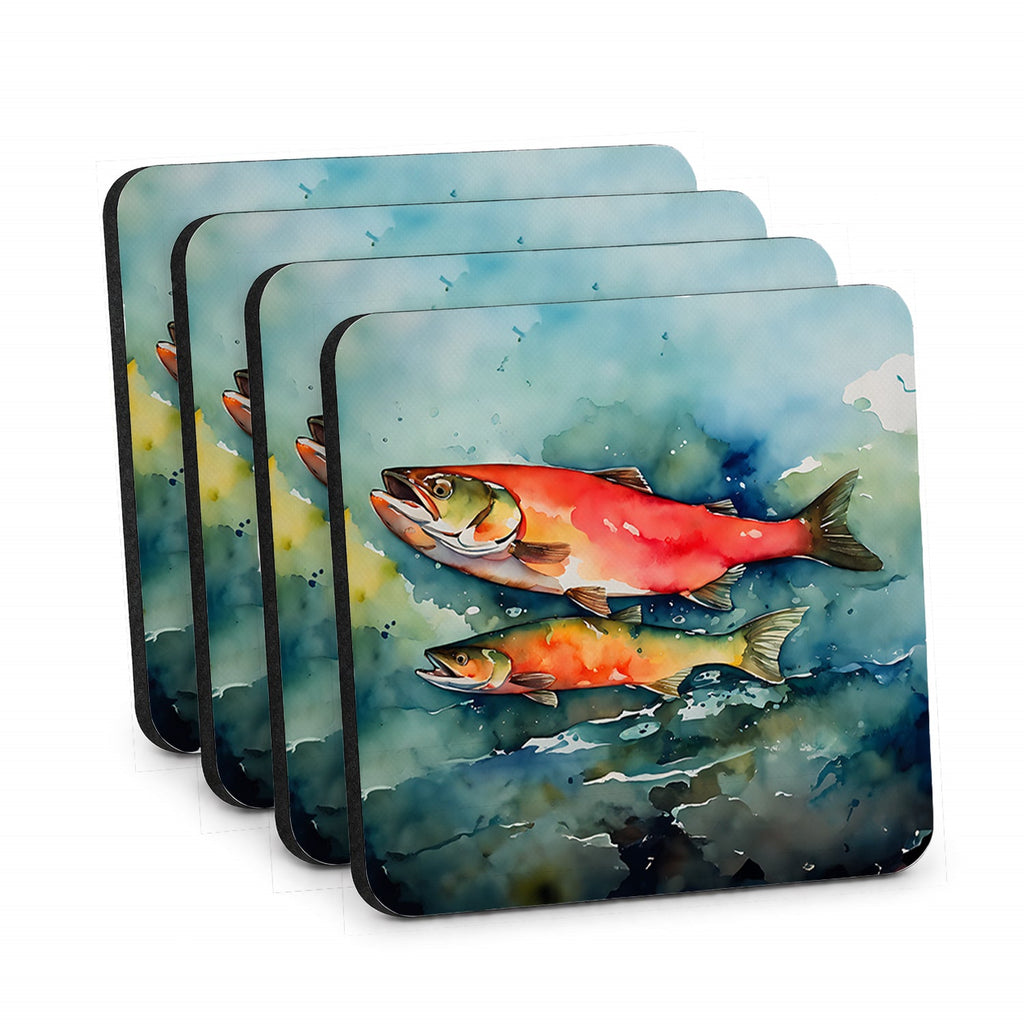 Salmon Foam Coasters Set of 4 Cup Coasters for Indoor Outdoor, Tabletop Protection, Anti Slip, Mouse pad Material
