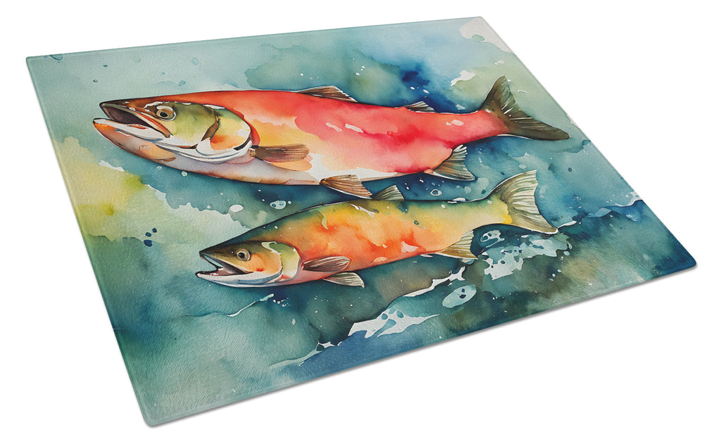 Salmon Cutting Board Tempered Glass Kitchen Cutting Surface, Heat Resistant Chopping, Non-Slip Feet, Food Prep & Serving