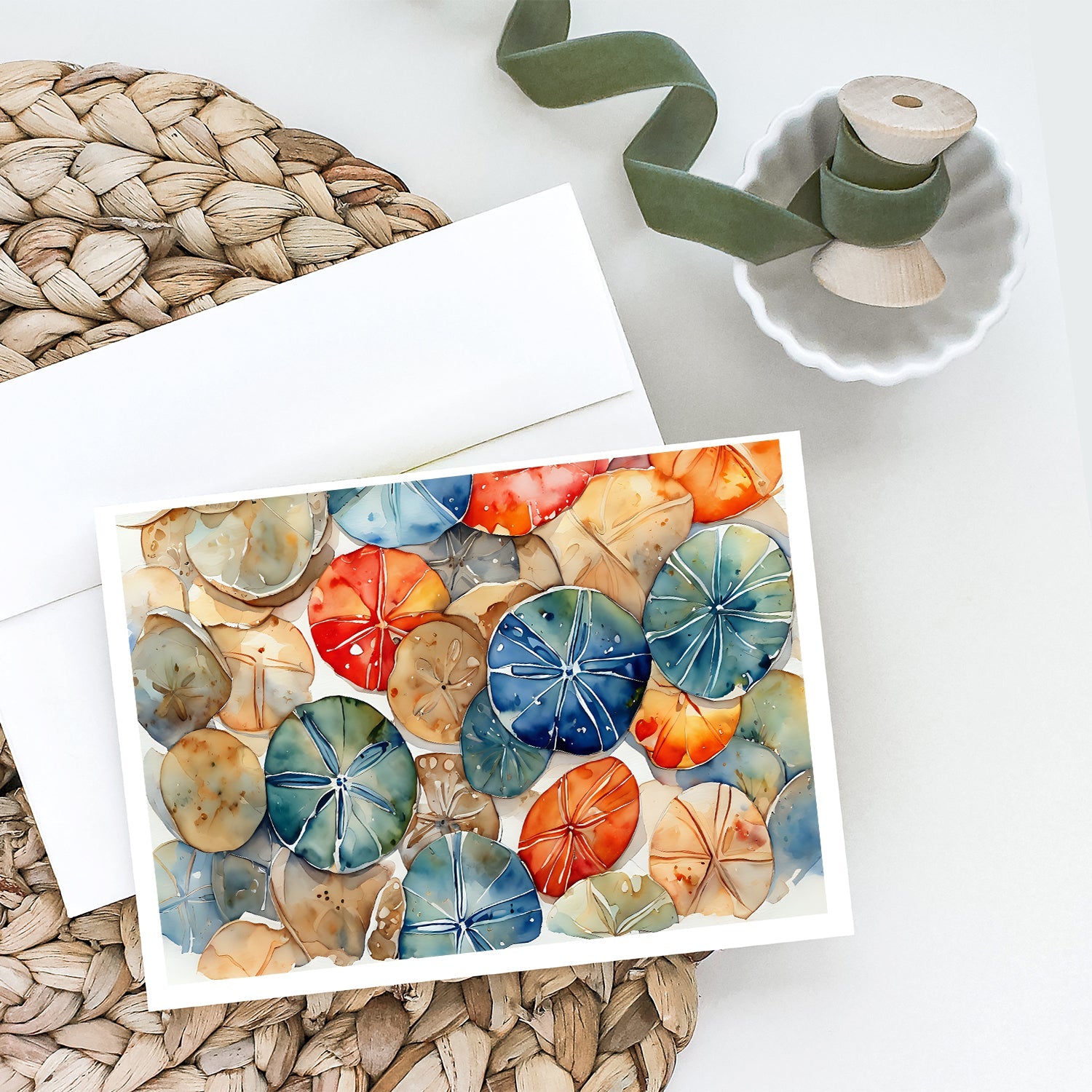 Sand Dollars Greeting Cards Pack of 8 Blank Cards with Envelopes Whimsical A7 Size 5x7