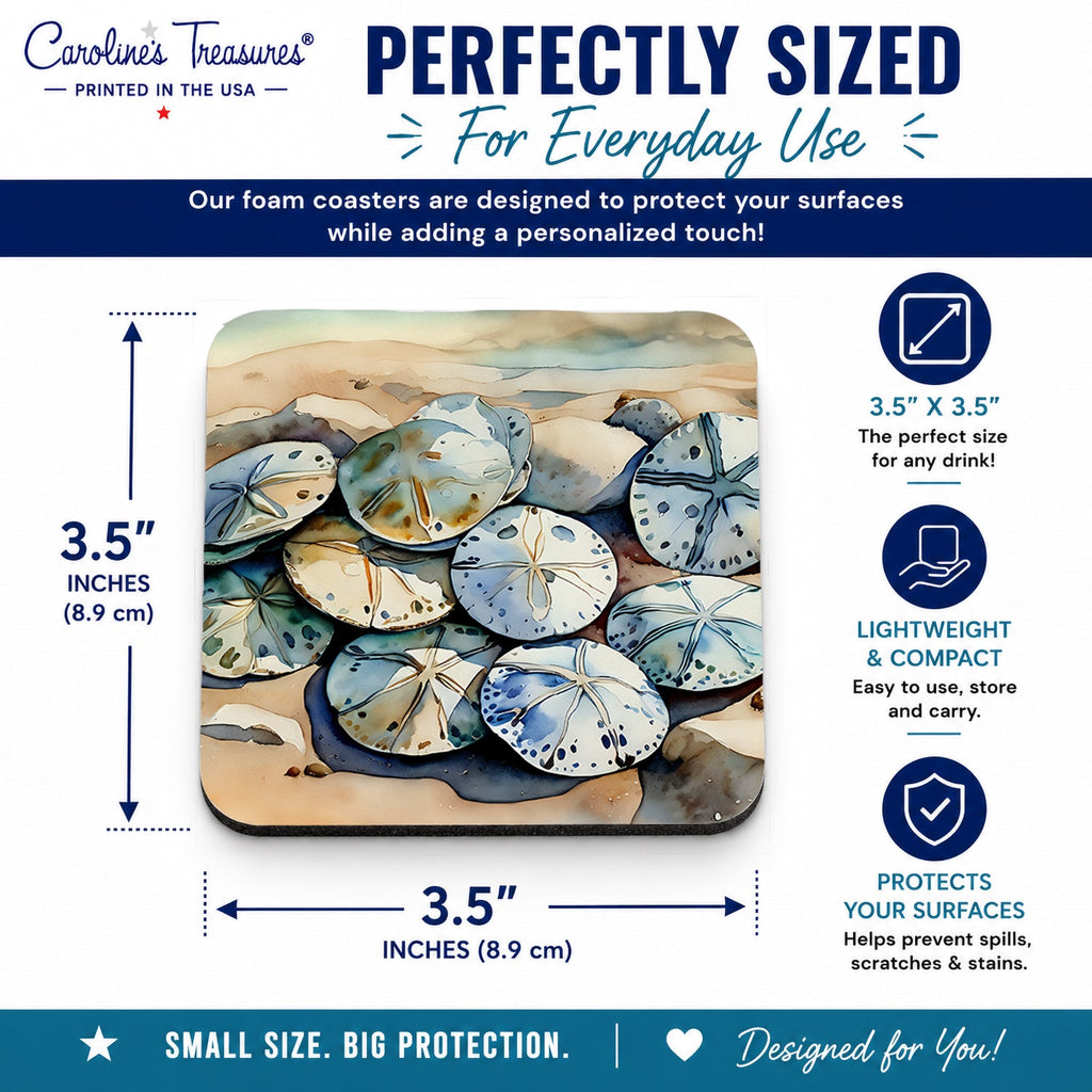 Sand Dollars Foam Coasters Set of 4 Cup Coasters for Indoor Outdoor, Tabletop Protection, Anti Slip, Mouse pad Material