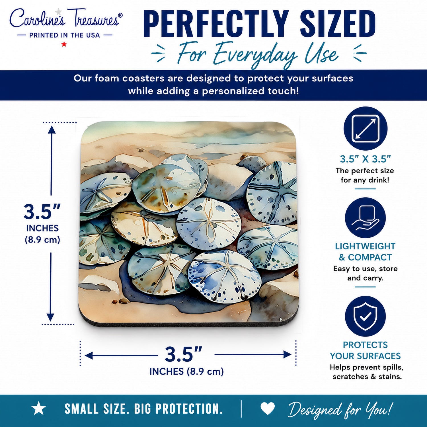Sand Dollars Foam Coasters Set of 4 Cup Coasters for Indoor Outdoor, Tabletop Protection, Anti Slip, Mouse pad Material