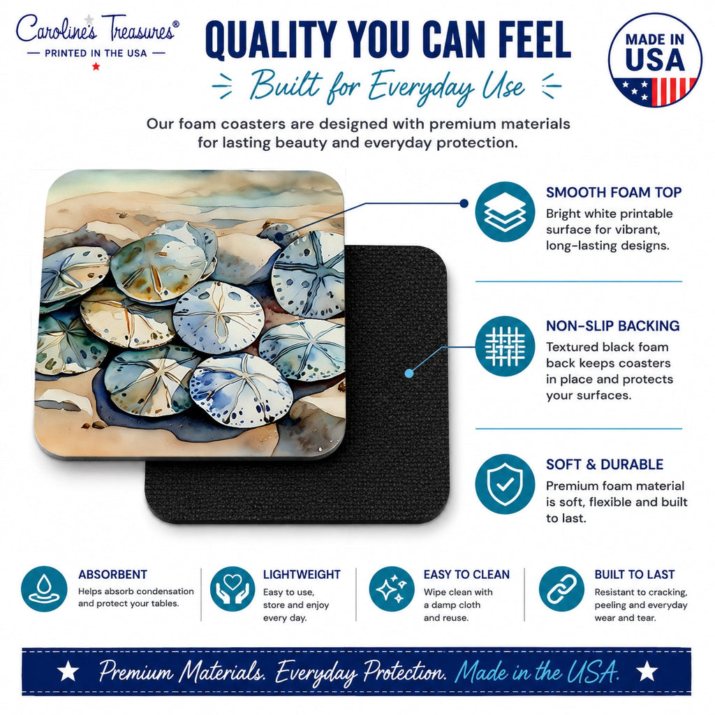 Sand Dollars Foam Coasters Set of 4 Cup Coasters for Indoor Outdoor, Tabletop Protection, Anti Slip, Mouse pad Material