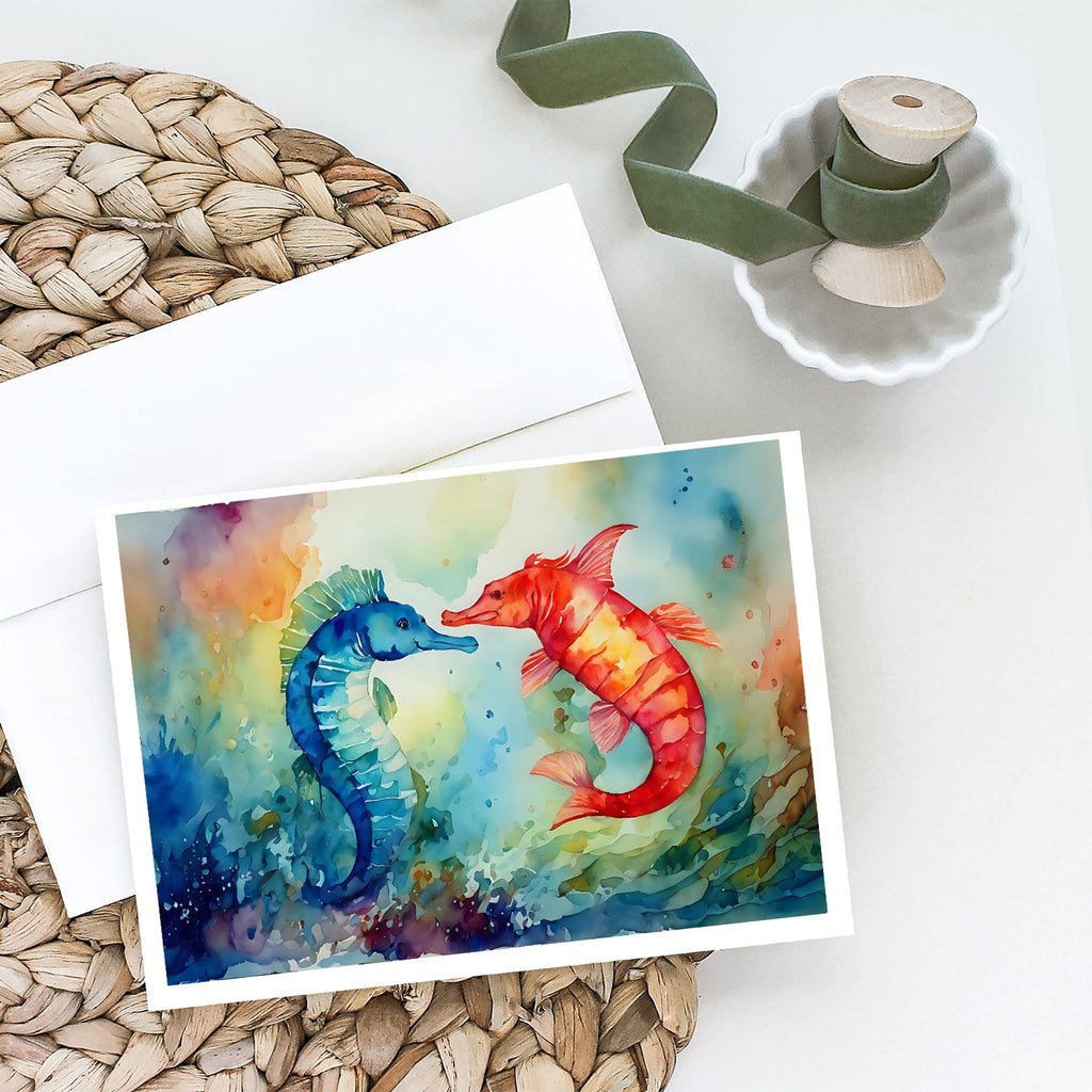 Seahorses Greeting Cards Pack of 8 Blank Cards with Envelopes Whimsical A7 Size 5x7