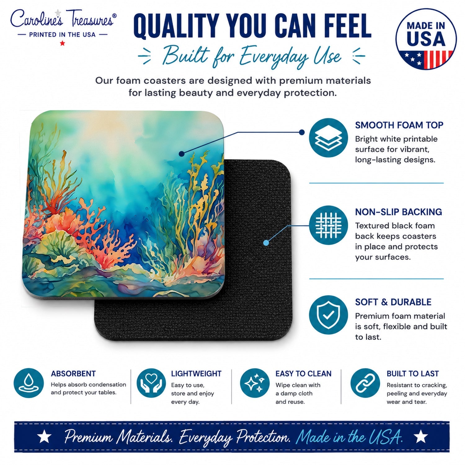 Seaweed Foam Coasters Set of 4 Cup Coasters for Indoor Outdoor, Tabletop Protection, Anti Slip, Mouse pad Material