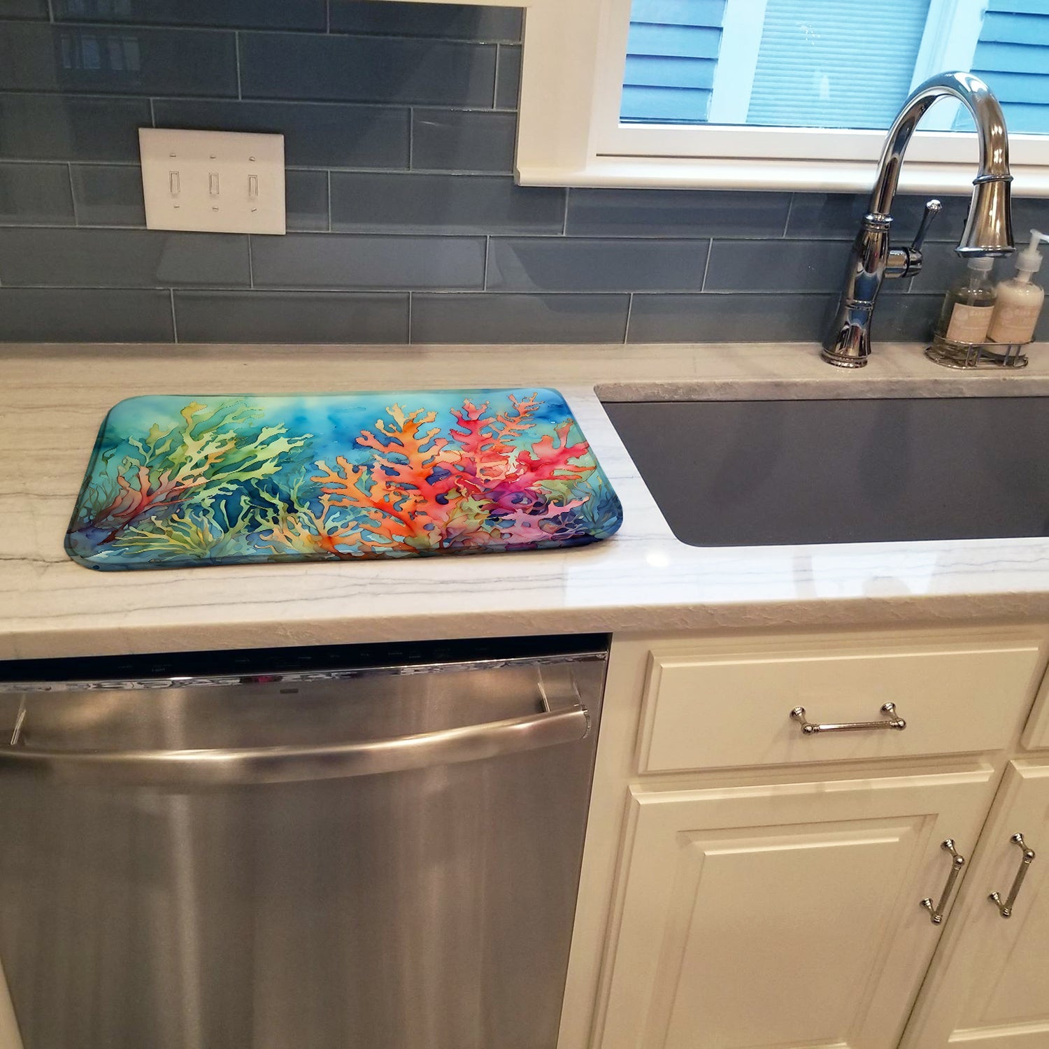 Seaweed Dish Drying Mat Absorbent Dish Drying Mat Pad for Kitchen Counter Dish Drainer Mat for Countertop, 14 x 21", Multicolor