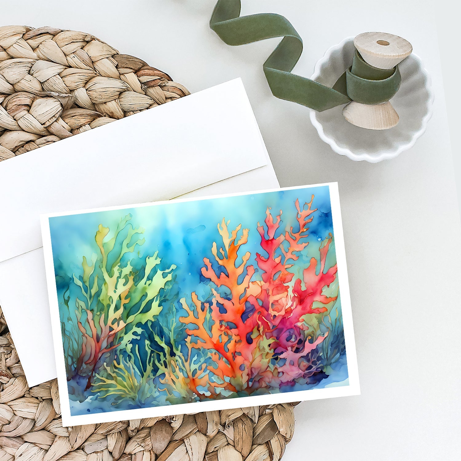 Seaweed Greeting Cards Pack of 8 Blank Cards with Envelopes Whimsical A7 Size 5x7