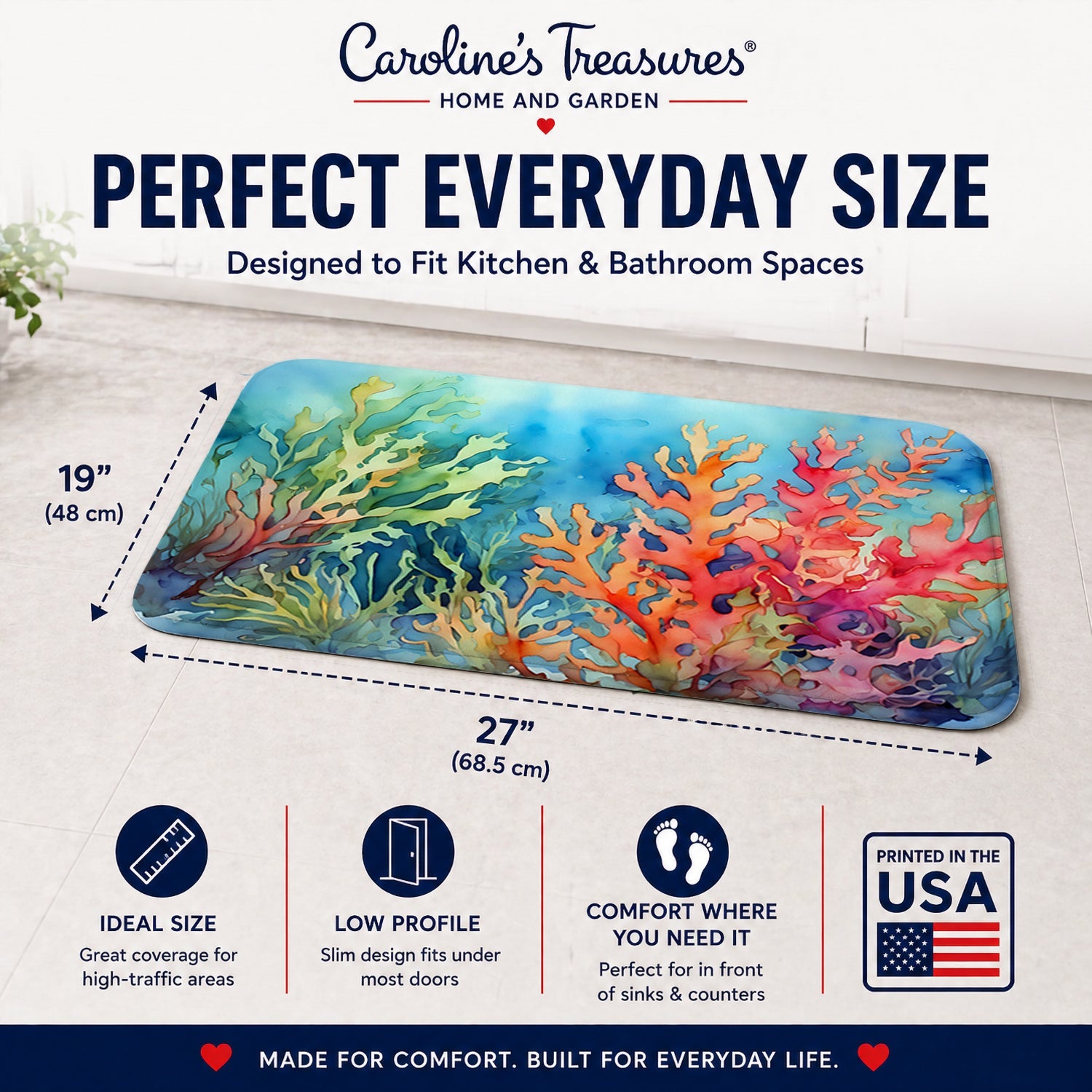 Seaweed Memory Foam Kitchen Mat Machine Washable Anti-Fatigue Cushion Comfort Bath or Kitchen Rug