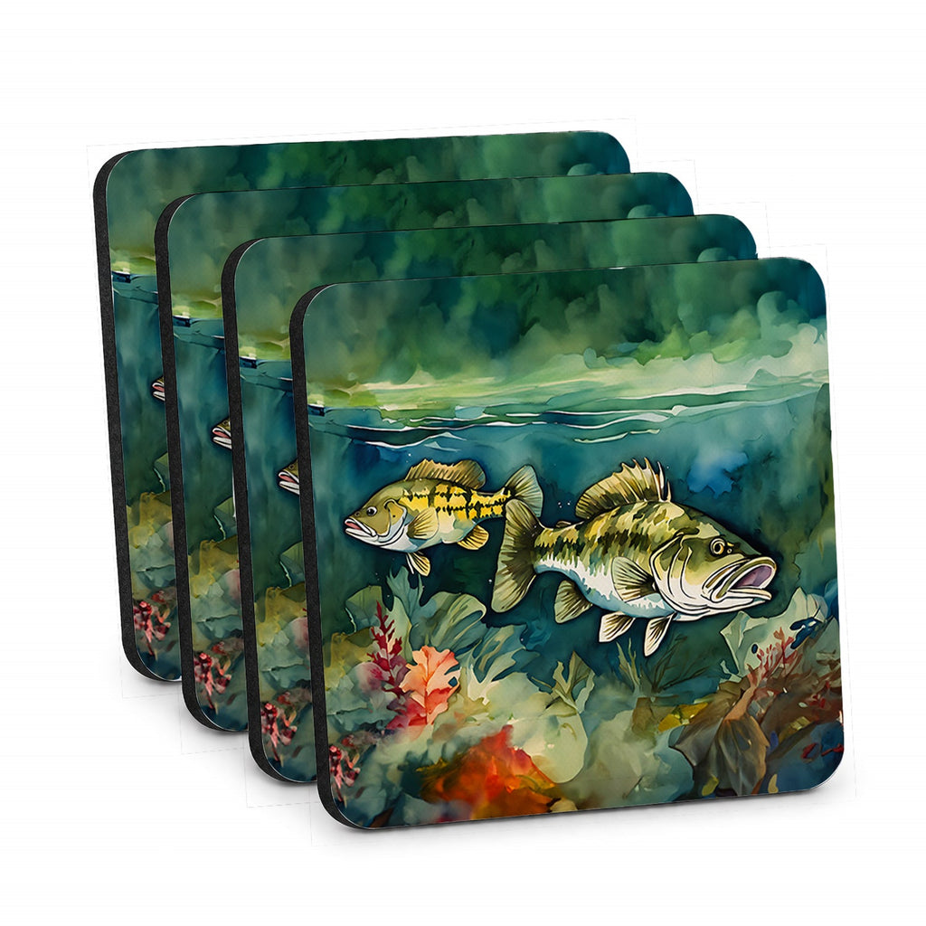 Smallmouth Bass Foam Coasters Set of 4 Cup Coasters for Indoor Outdoor, Tabletop Protection, Anti Slip, Mouse pad Material