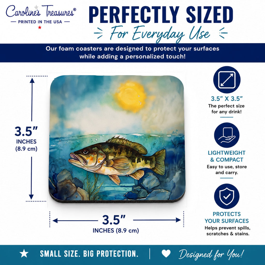 Smallmouth Bass Foam Coasters Set of 4 Cup Coasters for Indoor Outdoor, Tabletop Protection, Anti Slip, Mouse pad Material