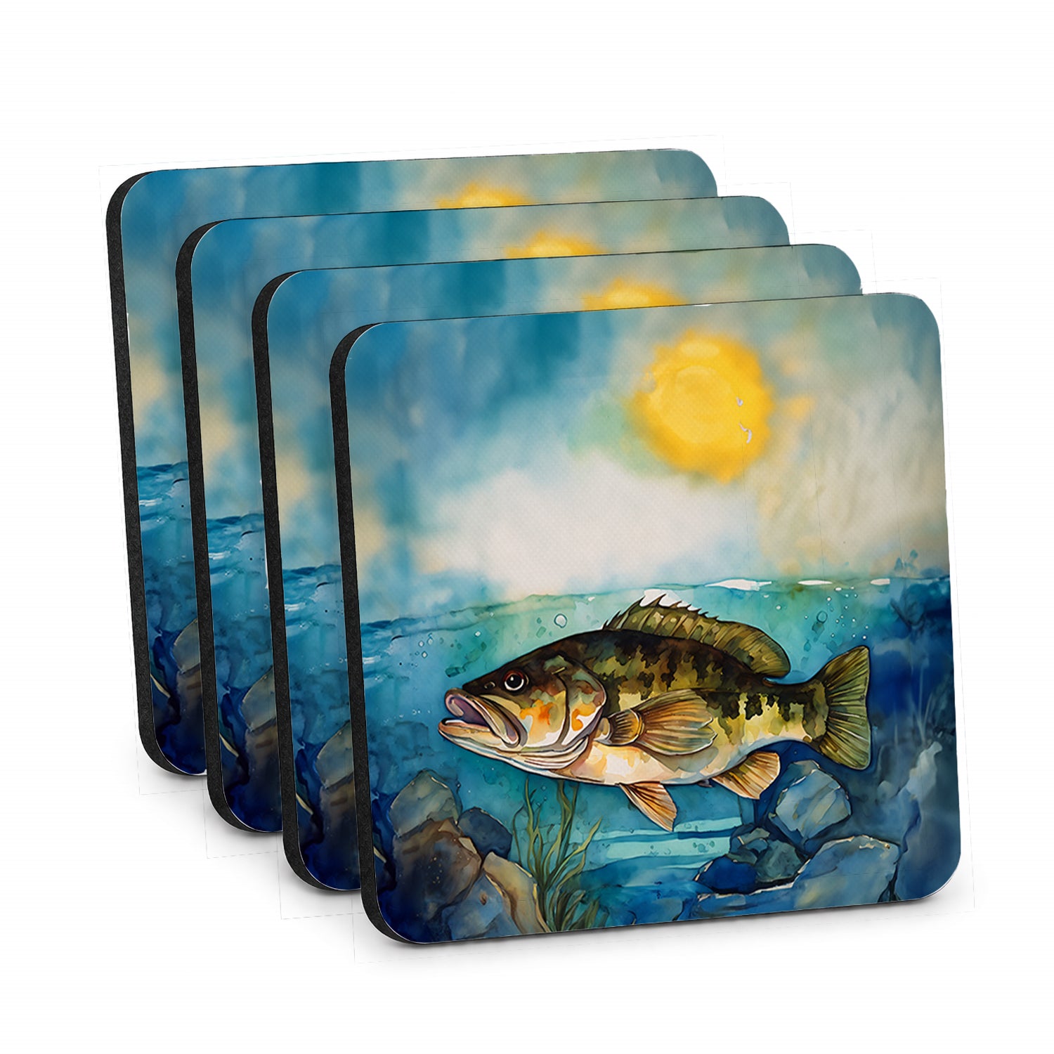 Smallmouth Bass Foam Coasters Set of 4 Cup Coasters for Indoor Outdoor, Tabletop Protection, Anti Slip, Mouse pad Material