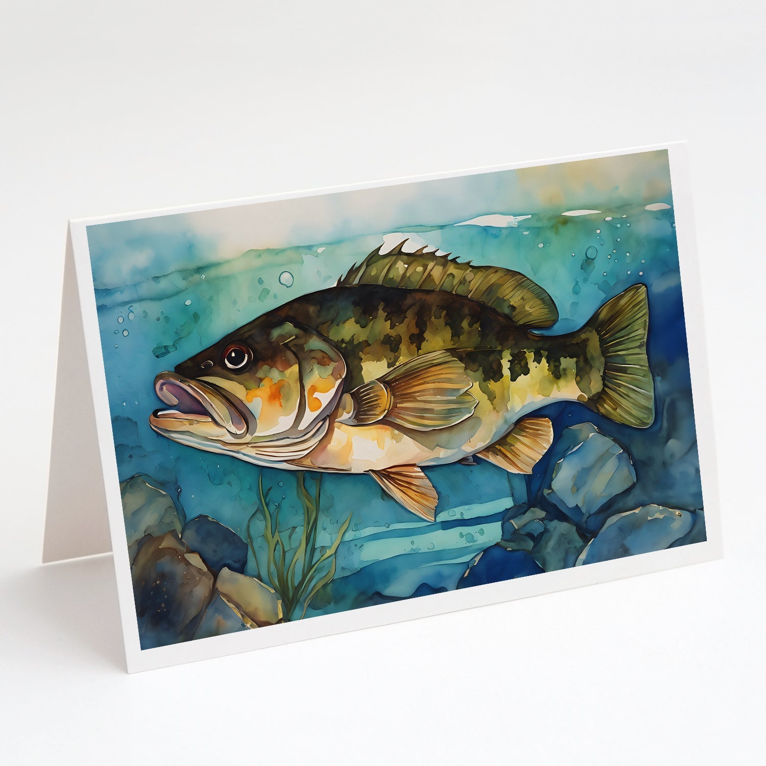 Smallmouth Bass Greeting Cards Pack of 8 Blank Cards with Envelopes Whimsical A7 Size 5x7