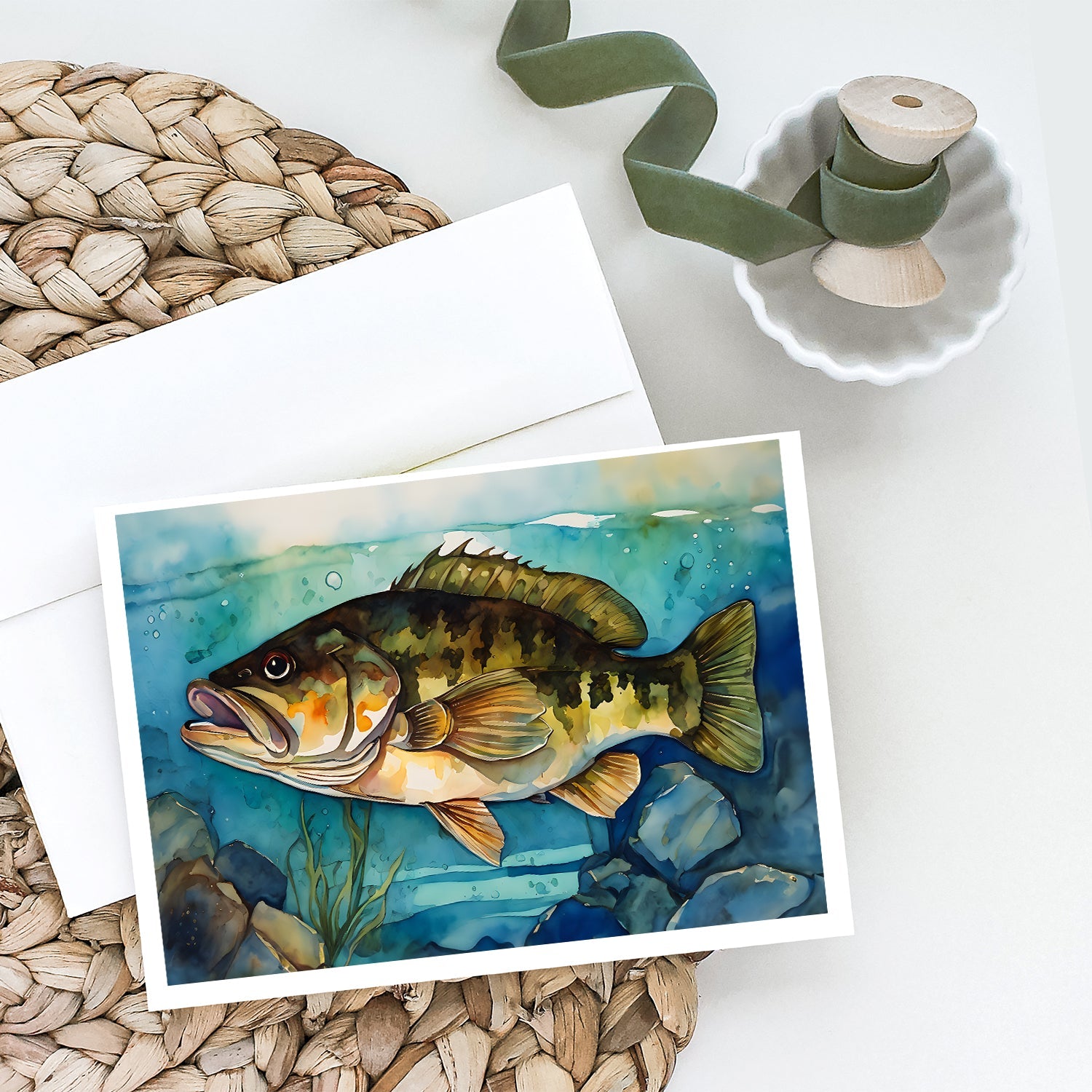 Smallmouth Bass Greeting Cards Pack of 8 Blank Cards with Envelopes Whimsical A7 Size 5x7
