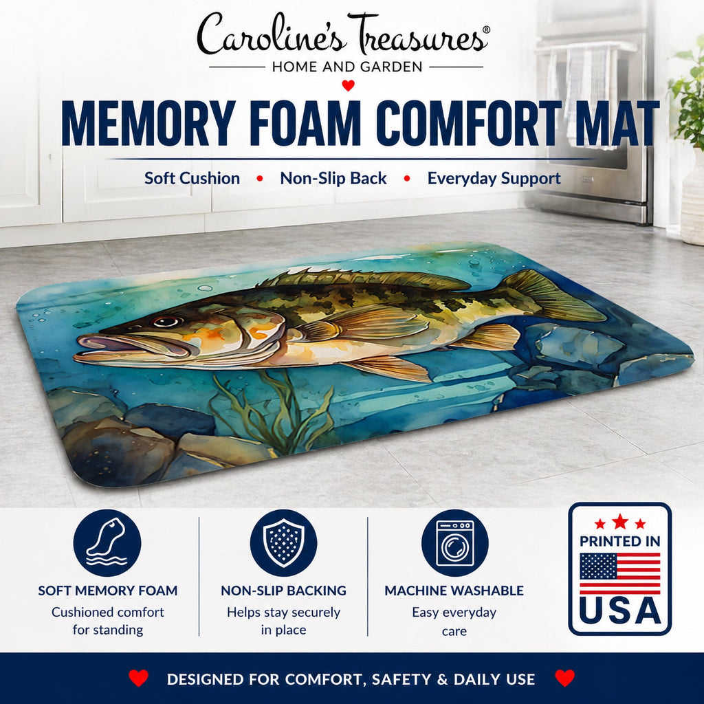 Smallmouth Bass Memory Foam Kitchen Mat Machine Washable Anti-Fatigue Cushion Comfort Bath or Kitchen Rug
