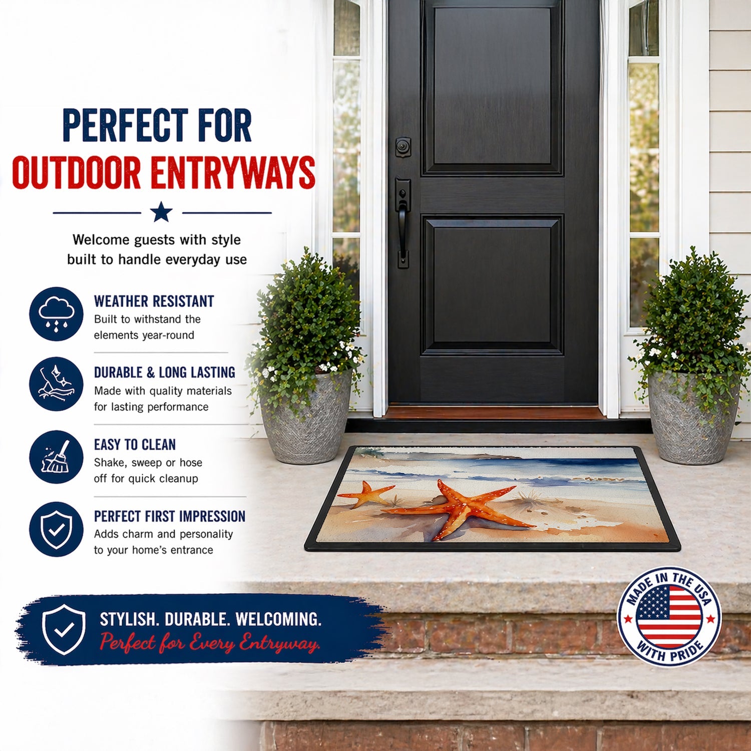 Starfish Doormat Indoor Outdoor 18H X 27W Front Door Mat Rugs for Entryway, Non Slip Washable
