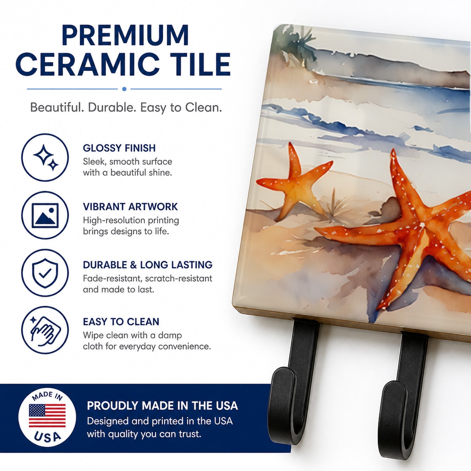 Starfish Leash or Key Holder Wall Hooks, Coat Rack Wall Mount, for Hanging Keys, Towels, Aprons, Leashes