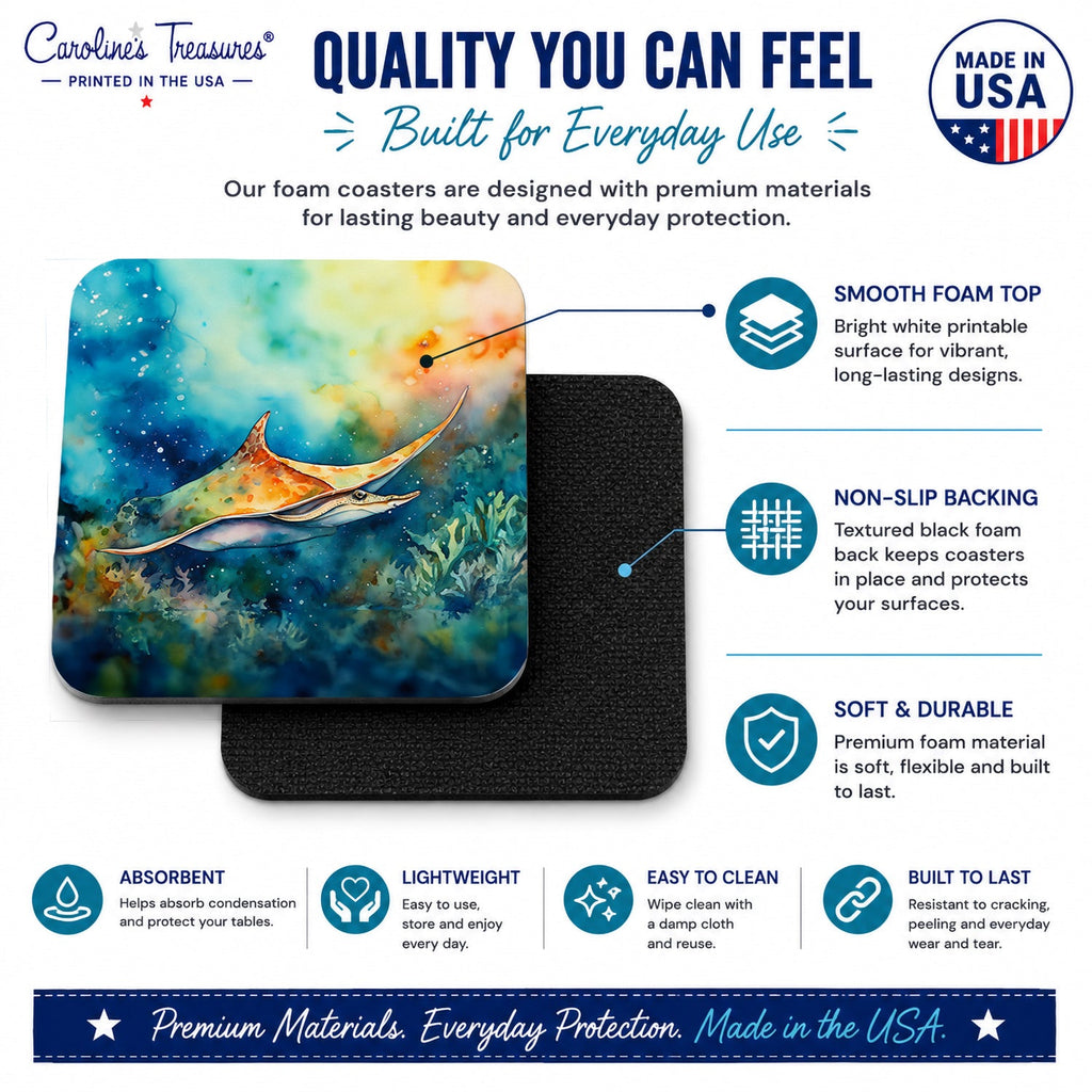Sting Ray Foam Coasters Set of 4 Cup Coasters for Indoor Outdoor, Tabletop Protection, Anti Slip, Mouse pad Material