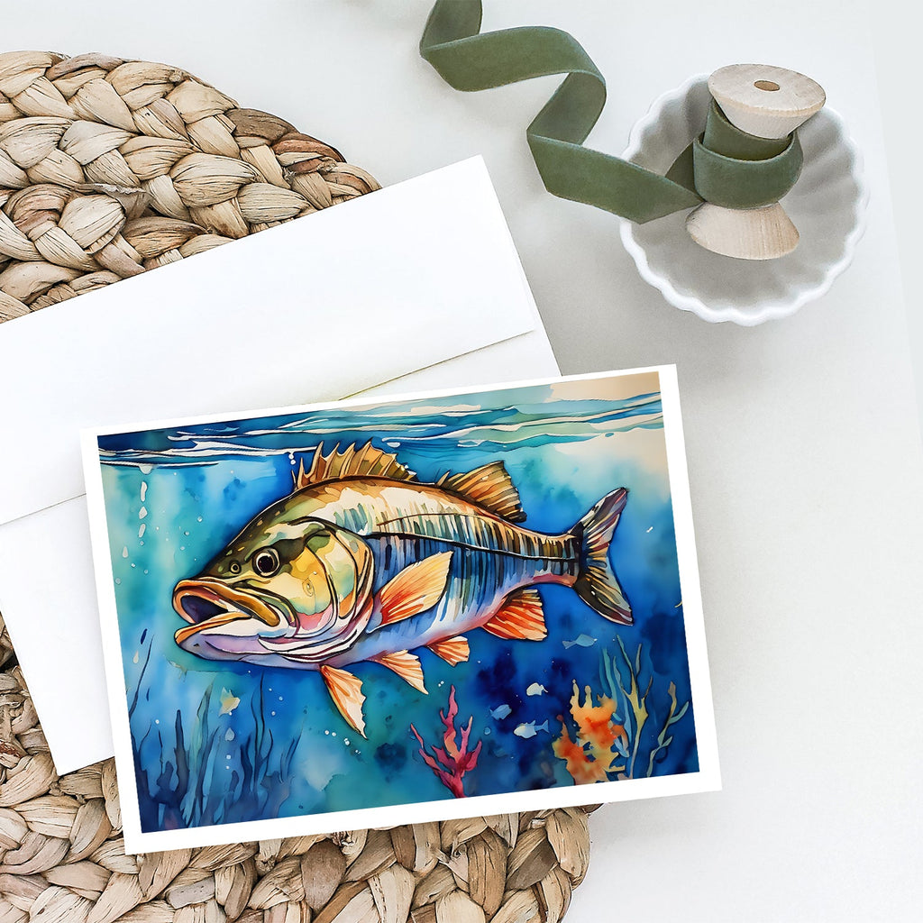 Striped Bass Greeting Cards Pack of 8 Blank Cards with Envelopes Whimsical A7 Size 5x7