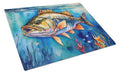 Striped Bass Cutting Board Tempered Glass Kitchen Cutting Surface, Heat Resistant Chopping, Non-Slip Feet, Food Prep & Serving