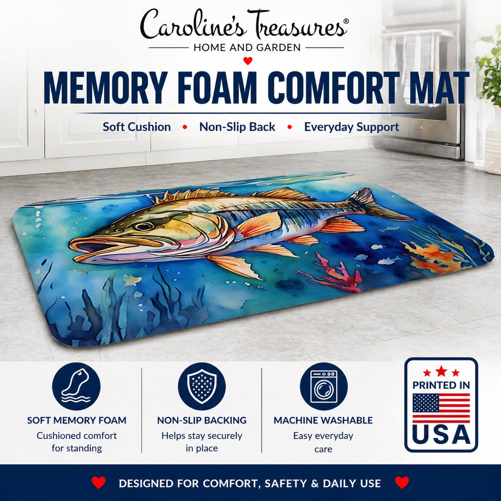 Striped Bass Memory Foam Kitchen Mat Machine Washable Anti-Fatigue Cushion Comfort Bath or Kitchen Rug