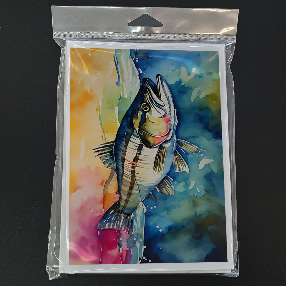 Striped Bass Greeting Cards Pack of 8 Blank Cards with Envelopes Whimsical A7 Size 5x7