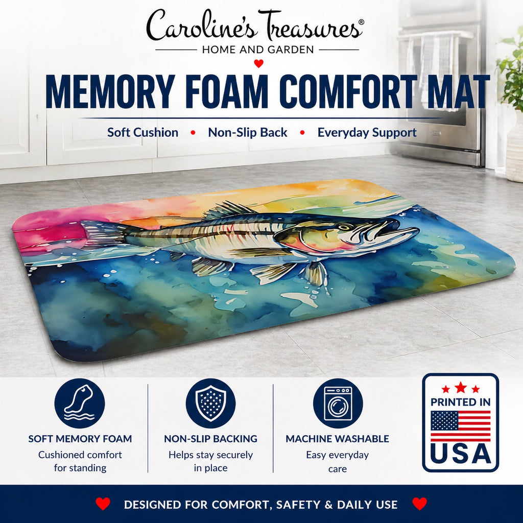 Striped Bass Memory Foam Kitchen Mat Machine Washable Anti-Fatigue Cushion Comfort Bath or Kitchen Rug