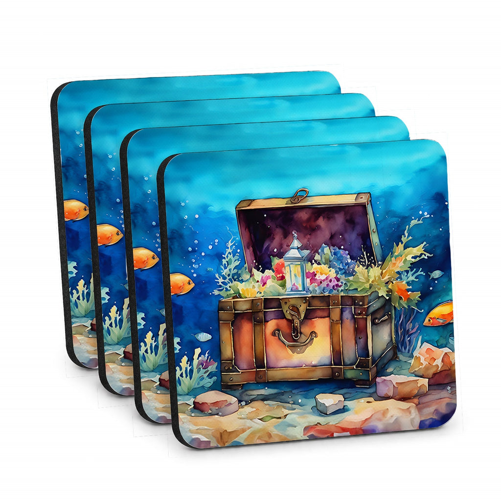 Treasure Chest Foam Coasters Set of 4 Cup Coasters for Indoor Outdoor, Tabletop Protection, Anti Slip, Mouse pad Material