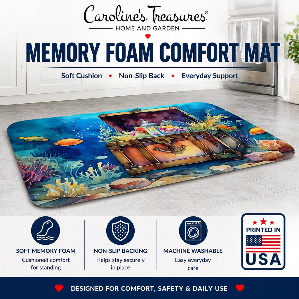 Treasure Chest Memory Foam Kitchen Mat Machine Washable Anti-Fatigue Cushion Comfort Bath or Kitchen Rug