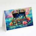 Treasure Chest Greeting Cards Pack of 8 Blank Cards with Envelopes Whimsical A7 Size 5x7