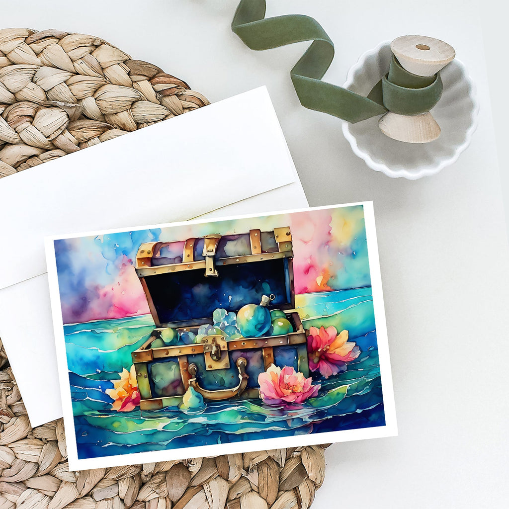 Treasure Chest Greeting Cards Pack of 8 Blank Cards with Envelopes Whimsical A7 Size 5x7