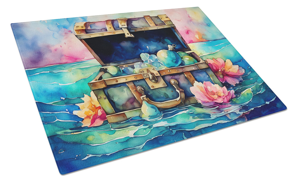 Treasure Chest Cutting Board Tempered Glass Kitchen Cutting Surface, Heat Resistant Chopping, Non-Slip Feet, Food Prep & Serving