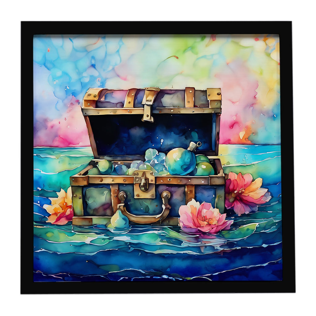 Treasure Chest Framed Metal Print Bathroom, Kitchen, Office, Home Decor Wall Art Ready to Hang, Square, 8X8