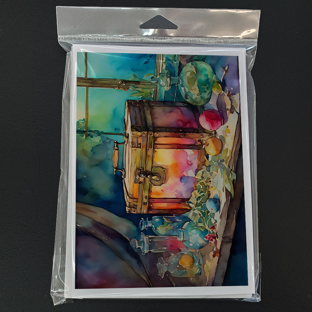 Treasure Chest Greeting Cards Pack of 8 Blank Cards with Envelopes Whimsical A7 Size 5x7